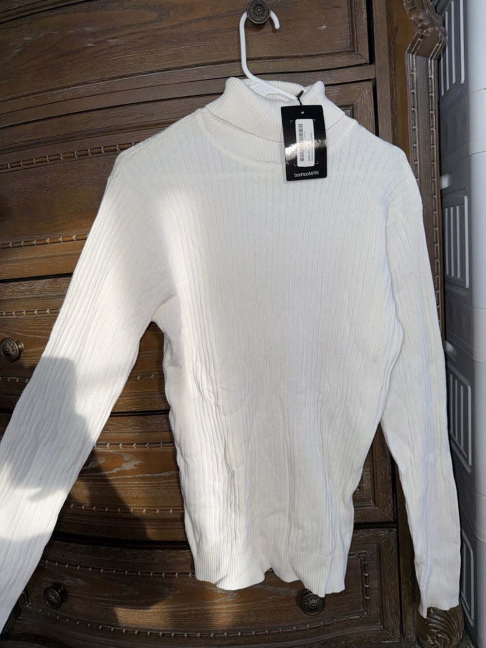 Boohoo Mens White Ribbed Mock Neck Sweater
